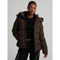 Zavetti Canada Womens Valleria Funnel Neck Hooded Puffer Jacket - Brown