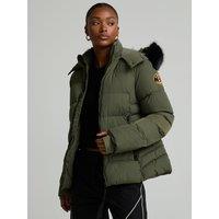 Zavetti Canada Womens Valleria Puffer Quilted Faux Fur Hood Jacket - Green