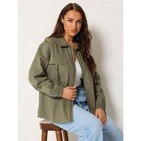 Yours Curve Utility Shacket - Green
