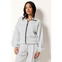 Pixiegirl Petite Spot Print Crinkle Funnel Neck Jacket - White