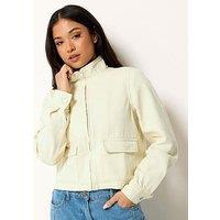 Pixiegirl Petite Funnel Neck Denim Jacket - Yellow