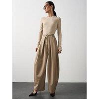 Michelle Keegan Tie Waist Relaxed Barrel Leg Trouser - Beige