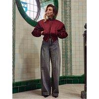 Michelle Keegan Structured Satin Bomber Jacket - Burgundy