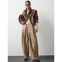 Michelle Keegan Faux Leather Funnel Neck Jacket - Brown