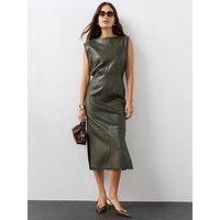 The Very Collection Womens Grown-On Sleeve Faux Leather Midi Dress - Green