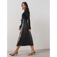 The Very Collection 2-In-1 Ribbed Faux Leather-Look Midi Dress - Black