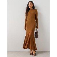 The Very Collection Womens Asymmetric Hem Ribbed Knit Maxi Dress - Brown