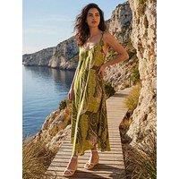 Roman Dusk Leaf Print Tassel Maxi Dress