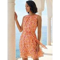 Roman Floral Shimmer Tie Waist Dress