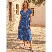 Roman Leaf Print Button Midi Dress