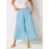 Pixiegirl Petite Cheesecloth Wide Leg Crop Culotte - Blue