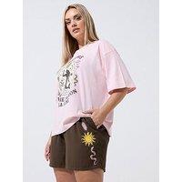Yours Curve Celestial Print Shorts - Brown