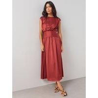The Very Collection Womens Pleated Blouson Wide Waistband Midi Dress - Red