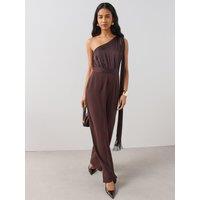 The Very Collection Womens One-Shoulder Tassel Scarf Wide-Leg Jumpsuit - Brown