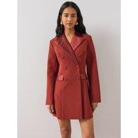 The Very Collection Womens Double-Breasted Satin Trim Stretch Tuxedo Blazer Dress - Red