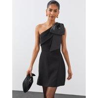 The Very Collection Womens One Shoulder Bow Mini Dress - Black
