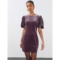 The Very Collection Womens Velvet Puff Sleeve Mini Dress - Purple