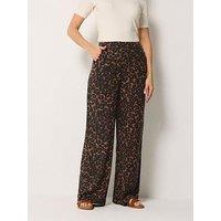 Long Tall Sally Leopard Print Wide Leg Trousers 36" - Brown