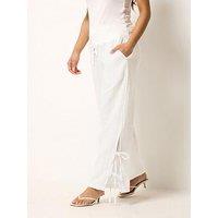 Pixiegirl Petite Cheesecloth Tie Side Wide Leg Trousers - White