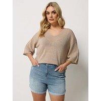 Yours Curve Light Denim Boyfriend Shorts - Blue