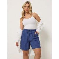 Yours Curve Textured Woven Short - Blue