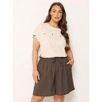 Yours Curve Textured Woven Crop Trousers - Brown