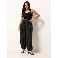 Pixiegirl Petite Cheesecloth Balloon Trousers - Black