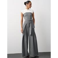 Michelle Keegan Pleated Pinstripe Wide Leg Trouser - Grey