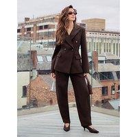 Michelle Keegan Premium Structured Double Breasted Blazer - Brown