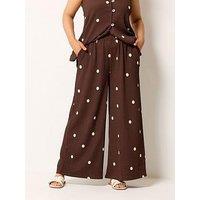 Yours Curve Jersey Crinkle Polkadot Co-Ord Short - Brown
