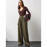 Michelle Keegan Womens Tailored Wide Leg Cargo Trousers - Khaki