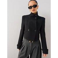 The Very Collection Women'S Funnel Neck Cropped Double-Breasted Jacket - Black
