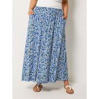 Yours Curve Ditsy Print Gathered Skirt - Blue