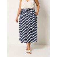 Yours Curve Linen Look Stripe Skirt - Blue
