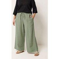 Yours Curve Crochet Side Detail Wide Leg Trouser 28" - Green