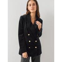 The Very Collection Womens Double Breasted Velvet Military Blazer - Black