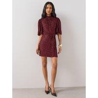 The Very Collection Womens Beaded Puff Sleeve Belted Mini Dress - Red