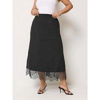 Yours Curve Lace Hem Gathered Skirt - Black