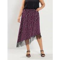 Yours Curve Lace Hem Gathered Skirt - Brown