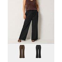 Yours Curve 2 Pack Wide Leg Trousers Regular - Black/Brown