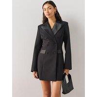 The Very Collection Womens Satin Lapel Double Breasted Blazer Dress - Black
