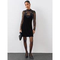 The Very Collection Womens Lace High Neck Velvet Mini Dress - Black