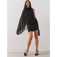 The Very Collection Womens One Shoulder Chiffon Overlay Mini Dress - Black