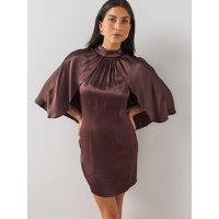 The Very Collection Womens Satin-Look Cape Detail Mini Dress - Brown