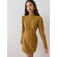 The Very Collection Womens High Neck Button Through Lace Mini Dress - Green