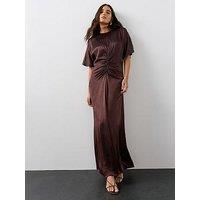 The Very Collection Womens Ruched Satin-Look Maxi Dress - Brown