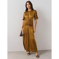 The Very Collection Womens Ruched Satin Maxi Dress - Olive