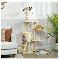 Pawhut Multi-Level Cat Tower, 134Cm Cat Tree With Condo And Sisal Scratching Posts For Indoor Kittens, Beige