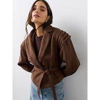 The Very Collection Belted Faux Suede Jacket - Brown