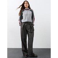 The Very Collection Deep Waistband Herringbone Pleated Wide Leg Trousers - Grey